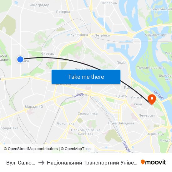 Вул. Салютна to Національний Транспортний Університет map