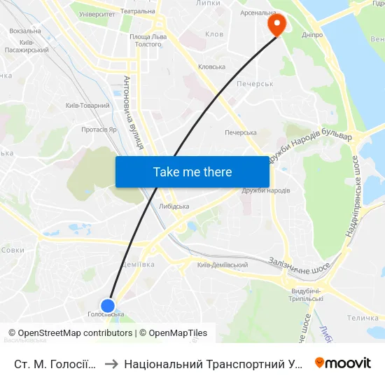 Ст. М. Голосіївська to Національний Транспортний Університет map