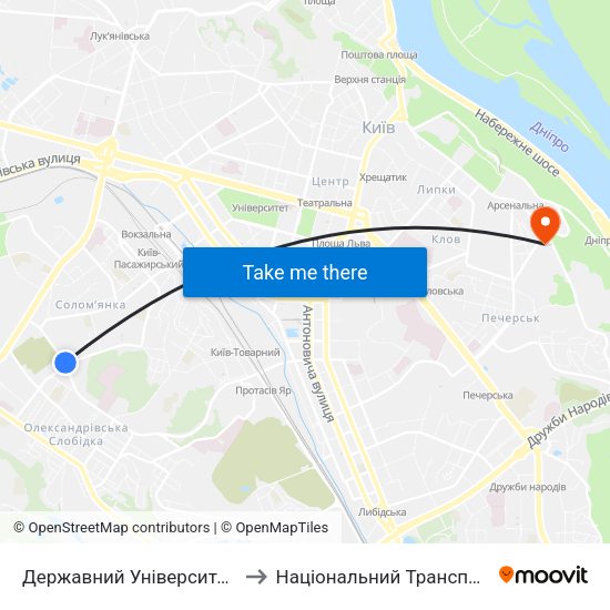 Державний Університет Телекомунікацій to Національний Транспортний Університет map