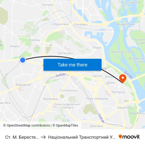 Ст. М. Берестейська to Національний Транспортний Університет map
