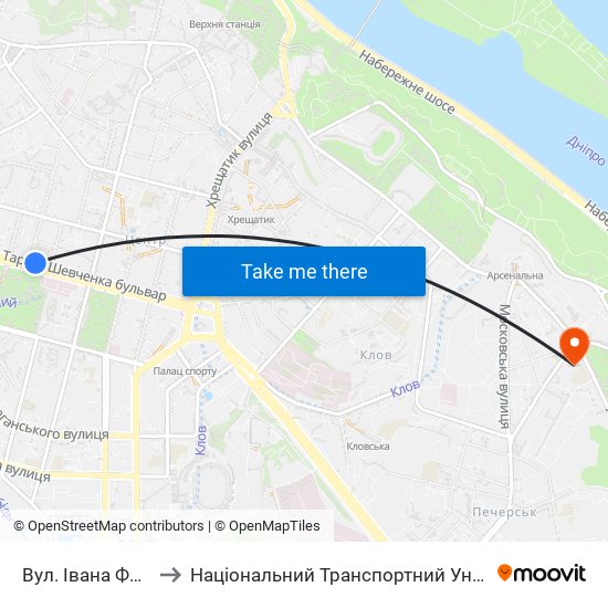 Вул. Івана Франка to Національний Транспортний Університет map