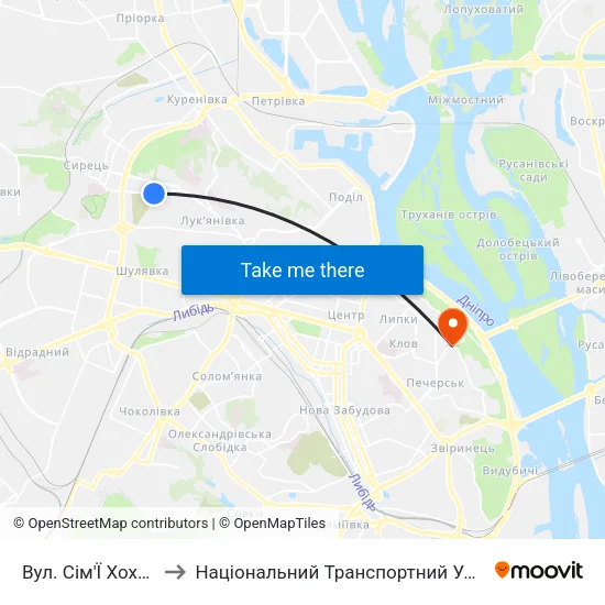 Вул. Сім'Ї Хохлових to Національний Транспортний Університет map