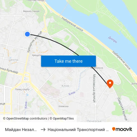 Майдан Незалежності to Національний Транспортний Університет map