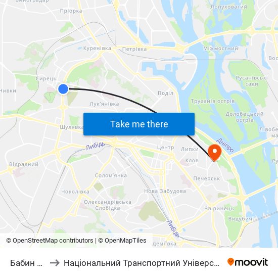 Бабин Яр to Національний Транспортний Університет map