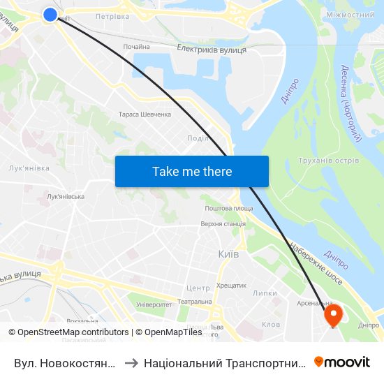 Вул. Новокостянтинівська to Національний Транспортний Університет map