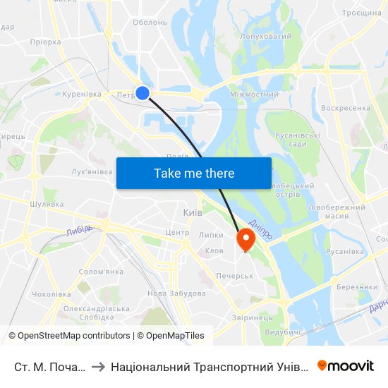 Ст. М. Почайна to Національний Транспортний Університет map