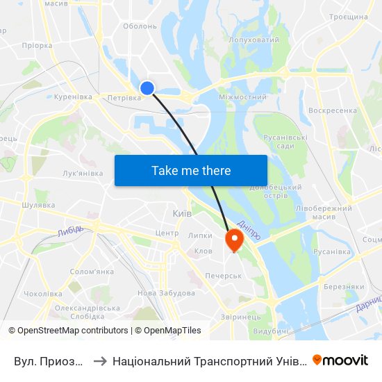 Вул. Приозерна to Національний Транспортний Університет map