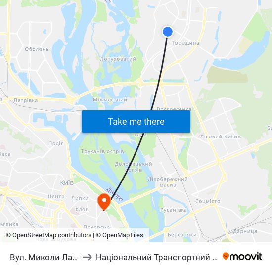 Вул. Миколи Лаврухіна to Національний Транспортний Університет map