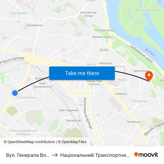 Вул. Генерала Воробйова to Національний Транспортний Університет map