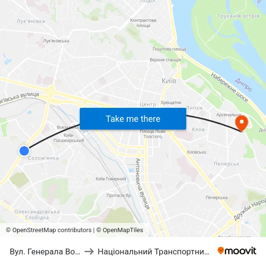 Вул. Генерала Воробйова to Національний Транспортний Університет map