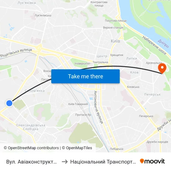 Вул. Авіаконструктора Антонова to Національний Транспортний Університет map
