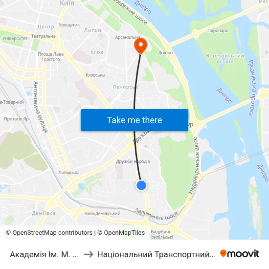 Академія Ім. М. Бойчука to Національний Транспортний Університет map