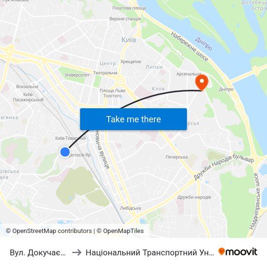 Вул. Докучаєвська to Національний Транспортний Університет map