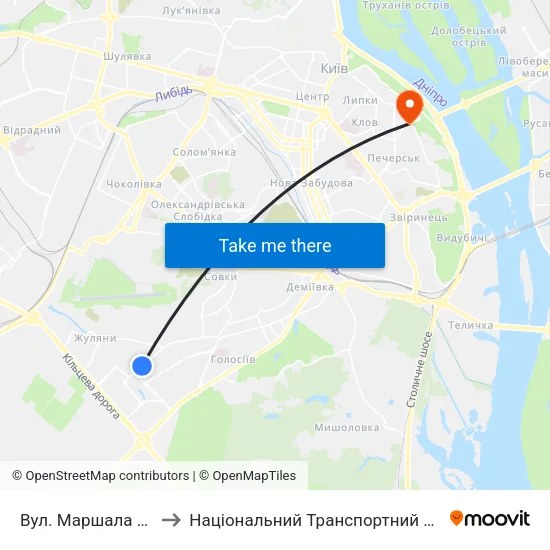 Вул. Маршала Конєва to Національний Транспортний Університет map