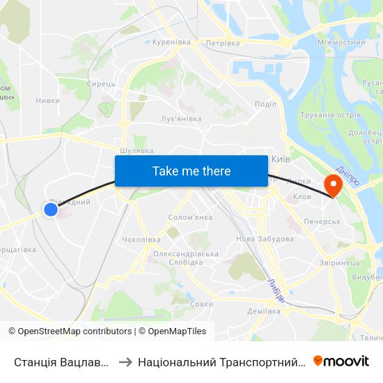 Станція Вацлава Гавела to Національний Транспортний Університет map