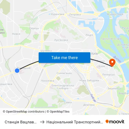Станція Вацлава Гавела to Національний Транспортний Університет map