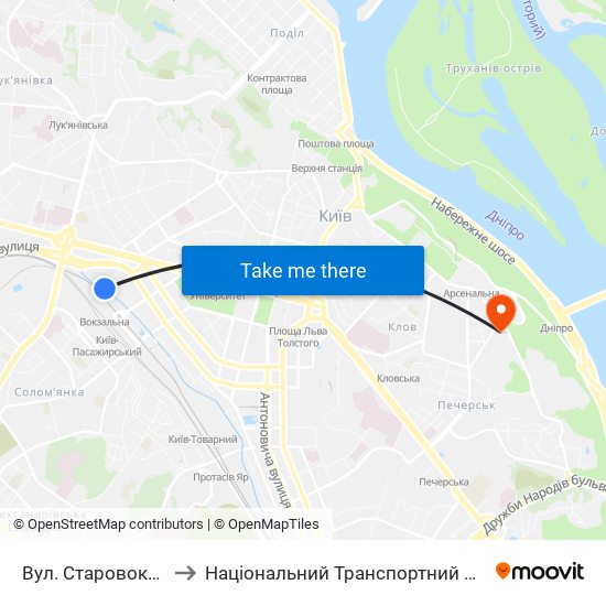 Вул. Старовокзальна to Національний Транспортний Університет map