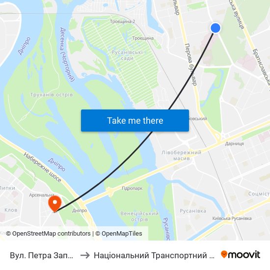 Вул. Петра Запорожця to Національний Транспортний Університет map