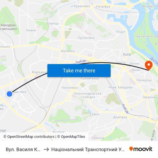 Вул. Василя Кучера to Національний Транспортний Університет map