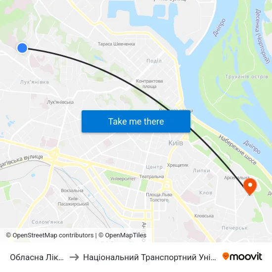 Обласна Лікарня to Національний Транспортний Університет map