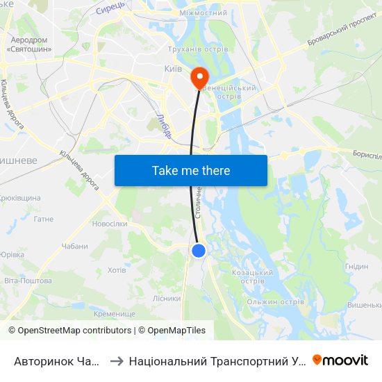 Авторинок Чапаєвка to Національний Транспортний Університет map