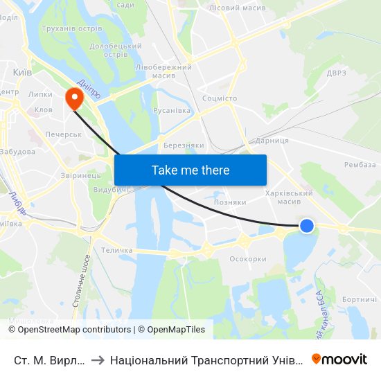Ст. М. Вирлиця to Національний Транспортний Університет map