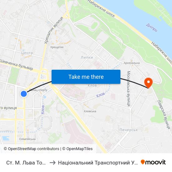Ст. М. Льва Толстого to Національний Транспортний Університет map