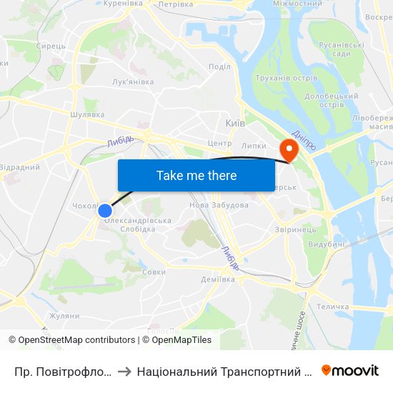 Пр. Повітрофлотський to Національний Транспортний Університет map