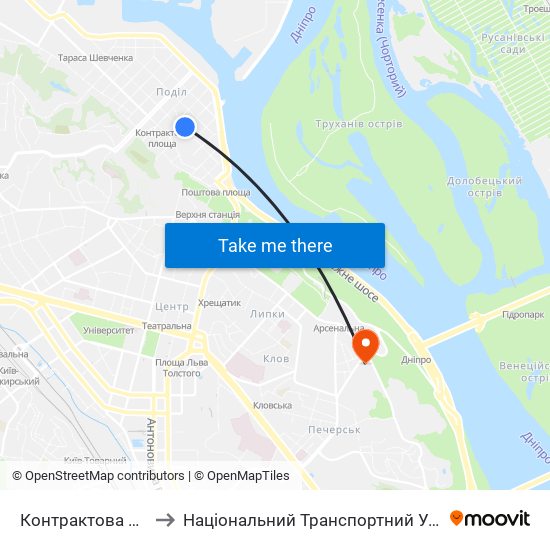 Контрактова Площа to Національний Транспортний Університет map