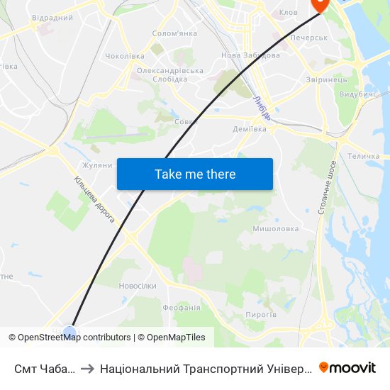 Смт Чабани to Національний Транспортний Університет map