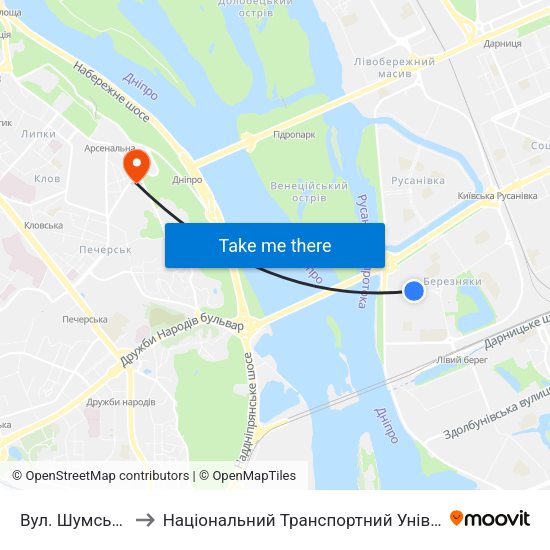 Вул. Шумського to Національний Транспортний Університет map