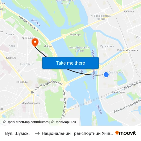 Вул. Шумського to Національний Транспортний Університет map