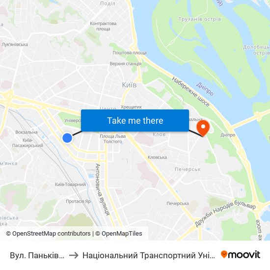 Вул. Паньківська to Національний Транспортний Університет map