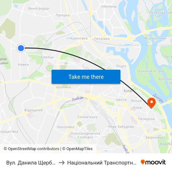 Вул. Данила Щербаківського to Національний Транспортний Університет map