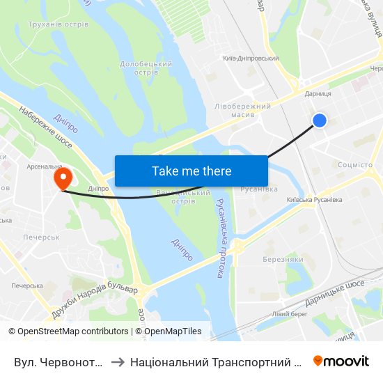 Вул. Червоноткацька to Національний Транспортний Університет map