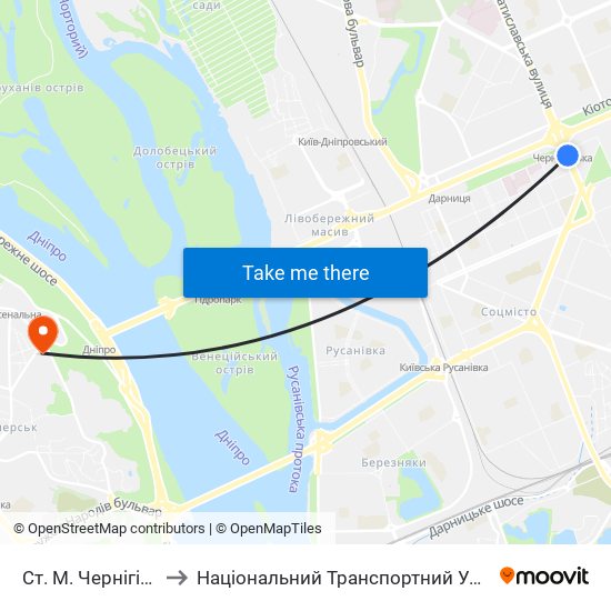 Ст. М. Чернігівська to Національний Транспортний Університет map