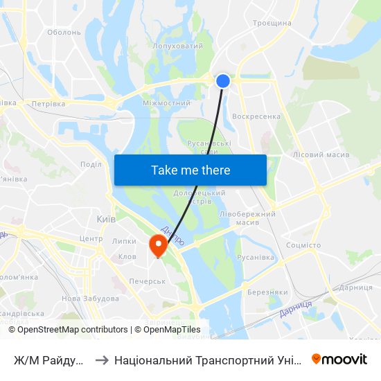 Ж/М Райдужний to Національний Транспортний Університет map