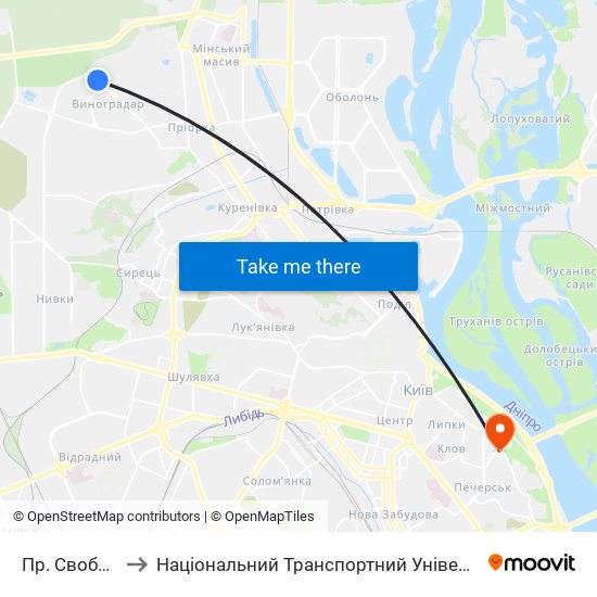 Пр. Свободи to Національний Транспортний Університет map