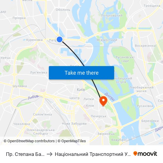 Пр. Степана Бандери to Національний Транспортний Університет map