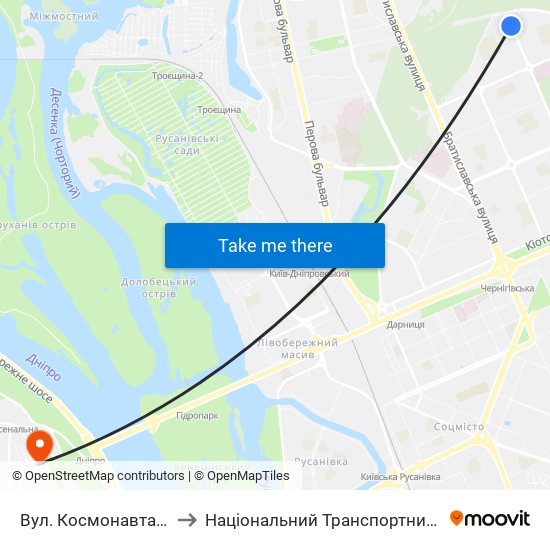 Вул. Космонавта Волкова to Національний Транспортний Університет map