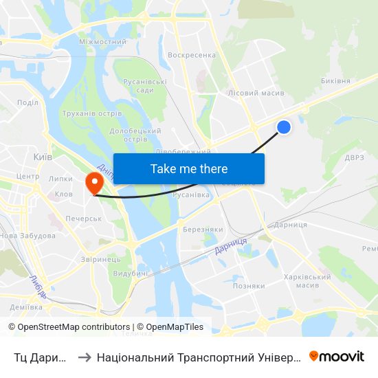 Тц Даринок to Національний Транспортний Університет map