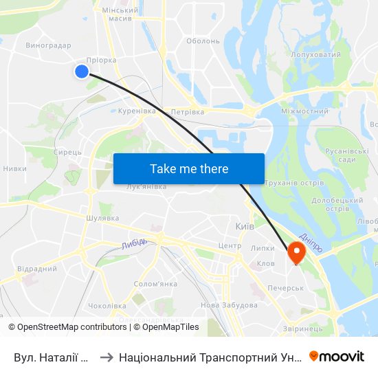 Вул. Наталії Ужвій to Національний Транспортний Університет map