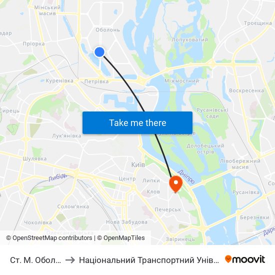 Ст. М. Оболонь to Національний Транспортний Університет map