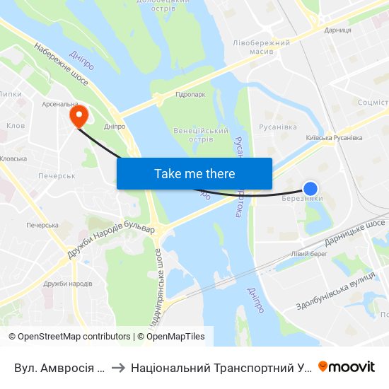 Вул. Амвросія Бучми to Національний Транспортний Університет map