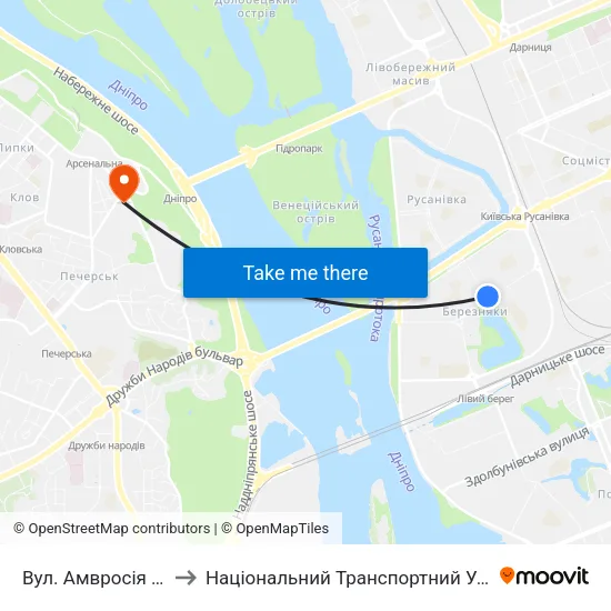 Вул. Амвросія Бучми to Національний Транспортний Університет map