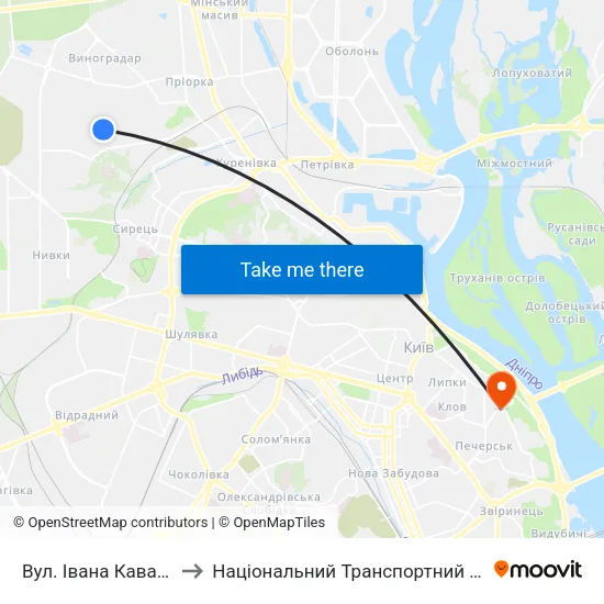 Вул. Івана Кавалерідзе to Національний Транспортний Університет map