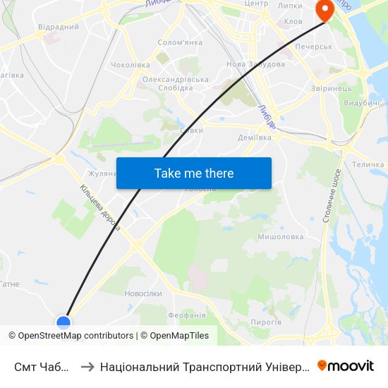 Смт Чабани to Національний Транспортний Університет map