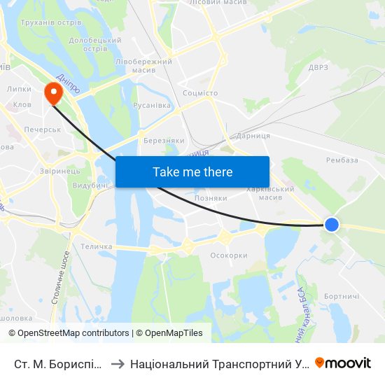 Ст. М. Бориспільська to Національний Транспортний Університет map