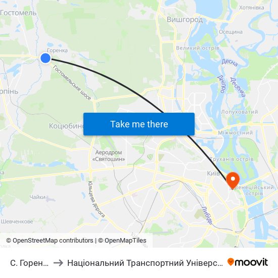 С. Горенка to Національний Транспортний Університет map