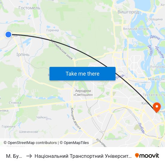 М. Буча to Національний Транспортний Університет map